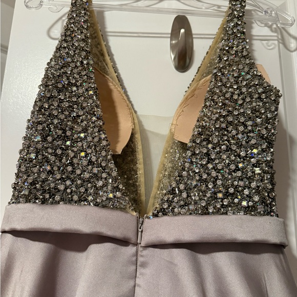 Silver Sequin Gown with Plunge Neckline - Picture 7 of 11